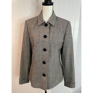Harve Benard Womens Gray Plaid Wool Blazer Jacket Size 12 With Button Front